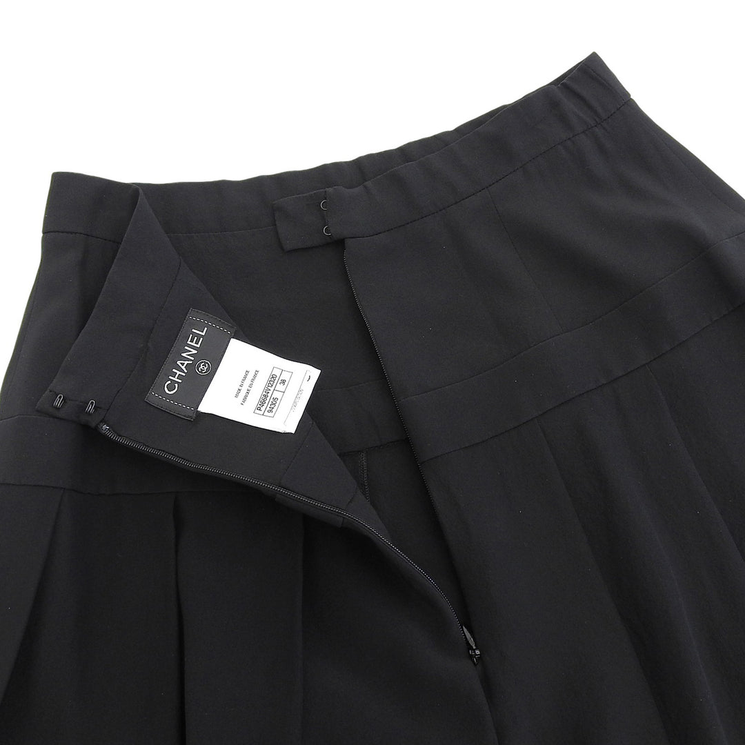 素晴らしいシャネルプリーツスカートブラックシルクレディース38 P46684