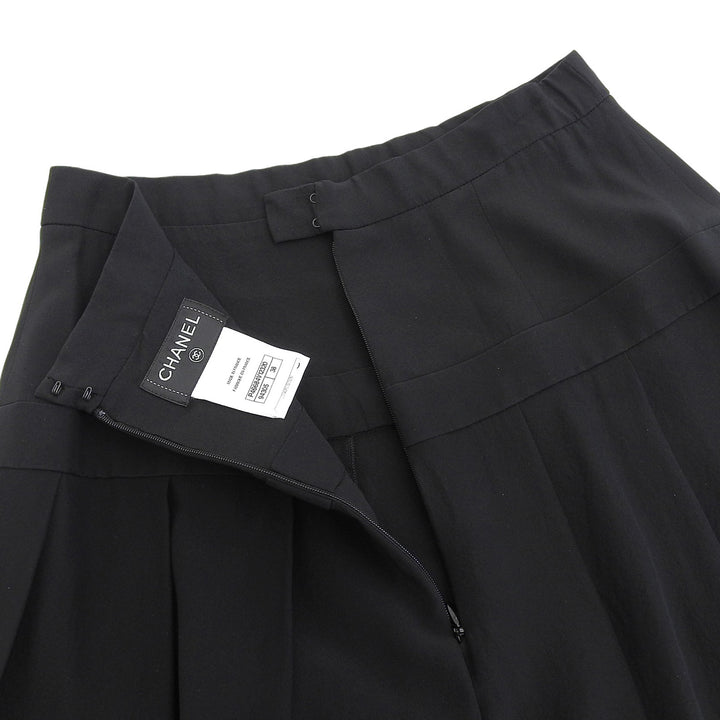 素晴らしいシャネルプリーツスカートブラックシルクレディース38 P46684
