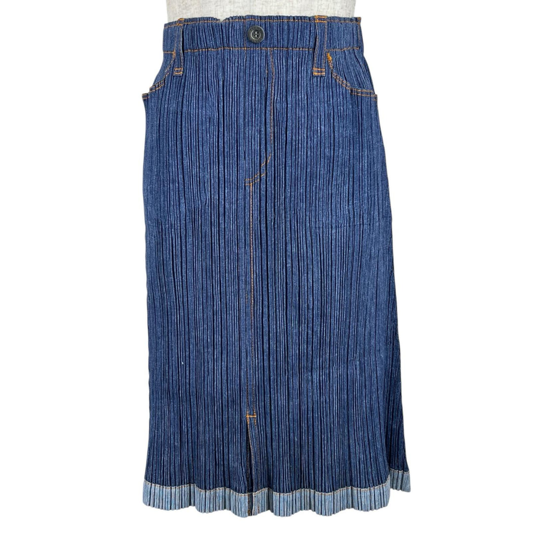 PLEATS PLEASE スカート デニム 転写 ブルー コットン レディース 1 PP71-JG624