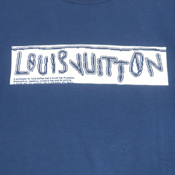 素晴らしい LOUIS VUITTON 半袖ニット フロントロゴ 半袖 ブルー コットン メンズ XL