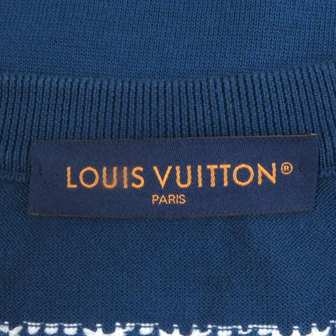 素晴らしい LOUIS VUITTON 半袖ニット フロントロゴ 半袖 ブルー コットン メンズ XL