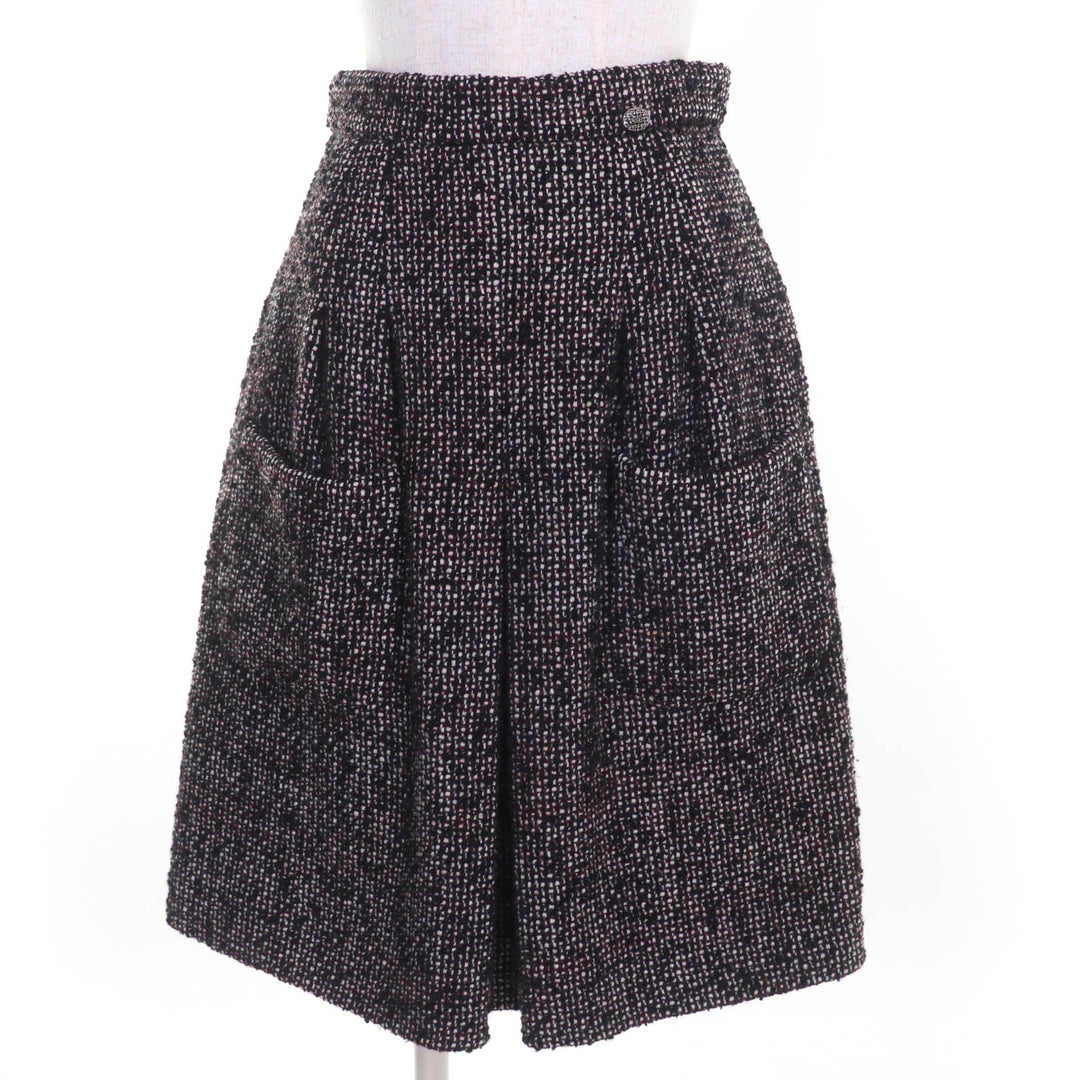 Great CHANEL Tweed skirt COCO MarkMetal Black series wool Women 36 P44259V32628