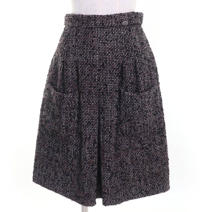 Great CHANEL Tweed skirt COCO MarkMetal Black series wool Women 36 P44259V32628