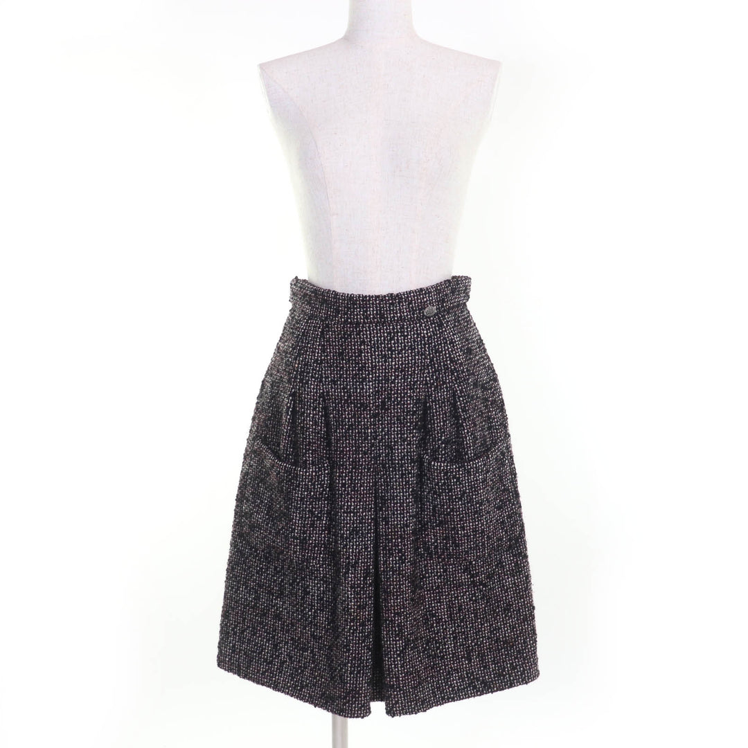 Great CHANEL Tweed skirt COCO MarkMetal Black series wool Women 36 P44259V32628