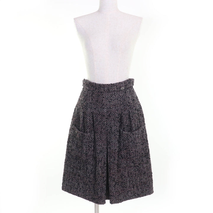 Great CHANEL Tweed skirt COCO MarkMetal Black series wool Women 36 P44259V32628