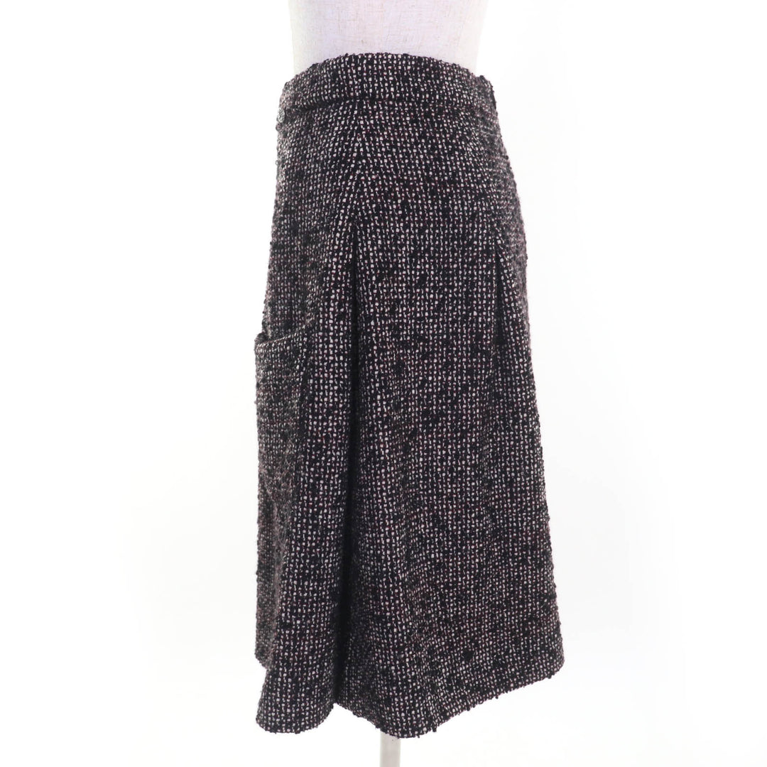 Great CHANEL Tweed skirt COCO MarkMetal Black series wool Women 36 P44259V32628