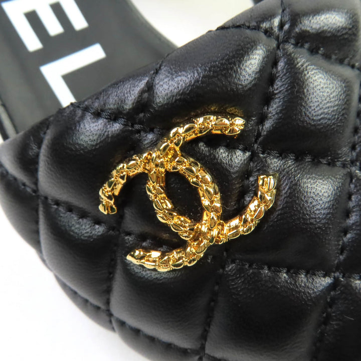 Excellent CHANEL Mule COCO Mark Matelass Lambskin Sandals black lambskin Women