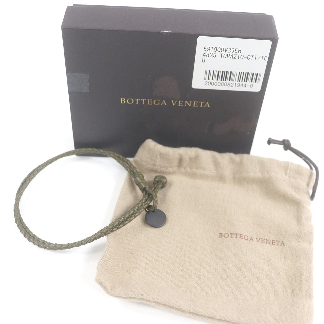 BOTTEGAVENETA ブレスレット イントレチャート ロゴ入り アクセサリー カーキ レザー メンズ