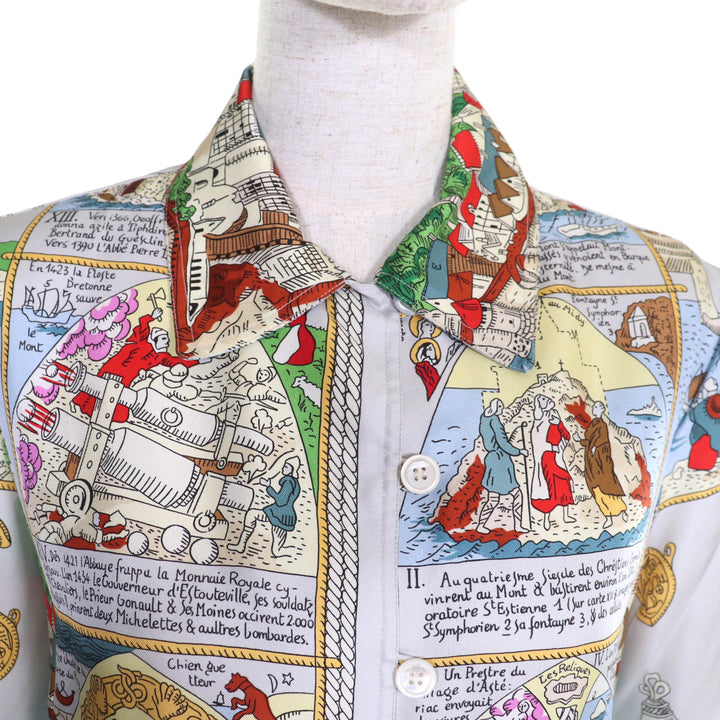 Excellent HERMES Short sleeve shirt Mont Saint-Michel Multi silk Women 38