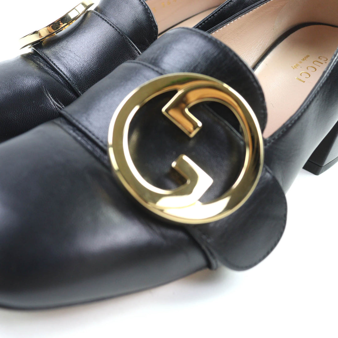 Great GUCCI pumps Interlocking G mid heel black leather Women 36.5 700053