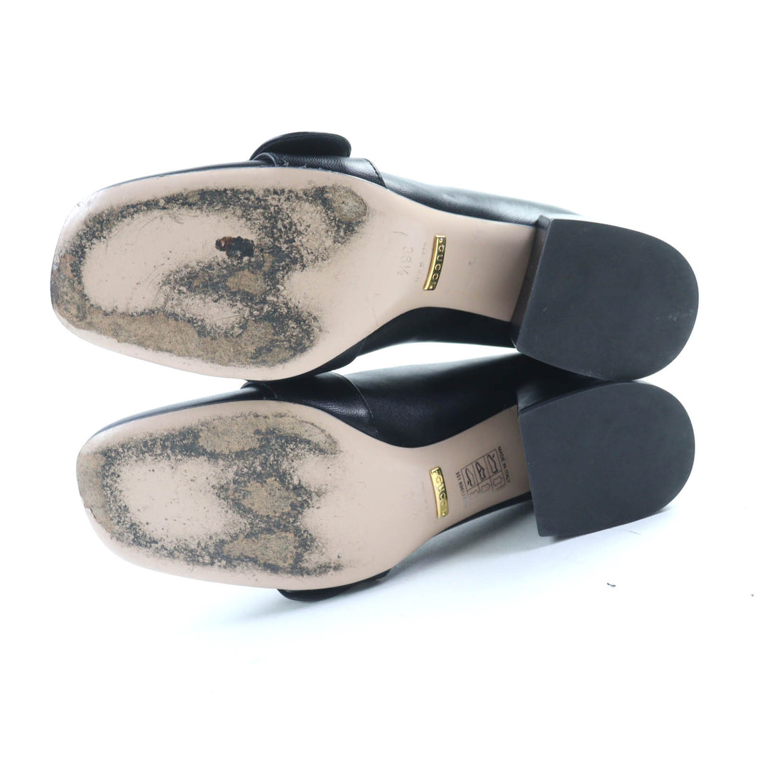 Great GUCCI pumps Interlocking G mid heel black leather Women 36.5 700053