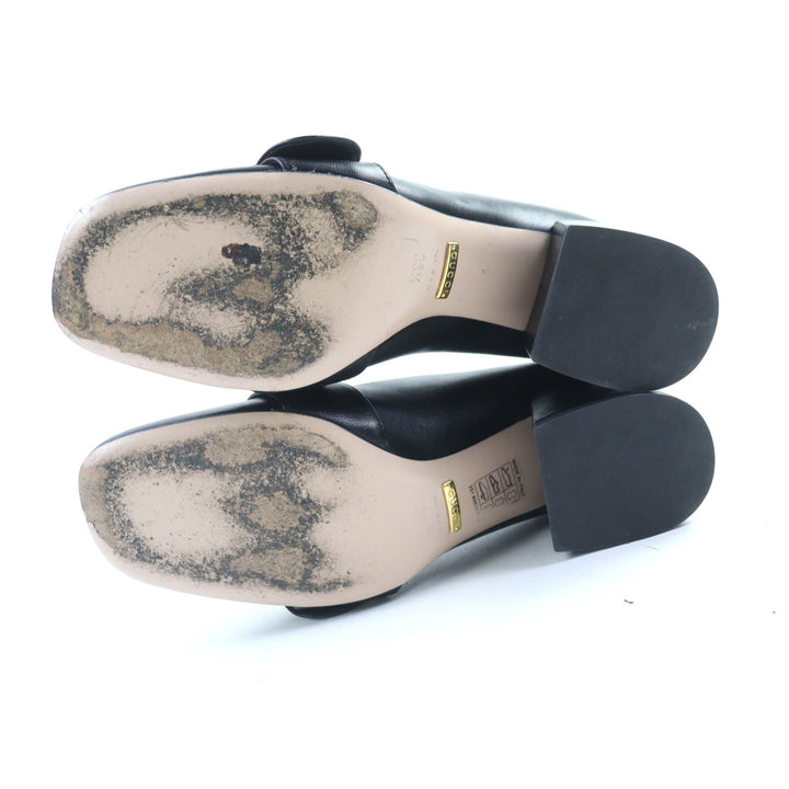 Great GUCCI pumps Interlocking G mid heel black leather Women 36.5 700053