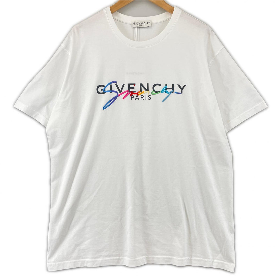 美品 GIVENCHY 半袖Tシャツ BM70RL3002 レインボーロゴ コットン メンズ L