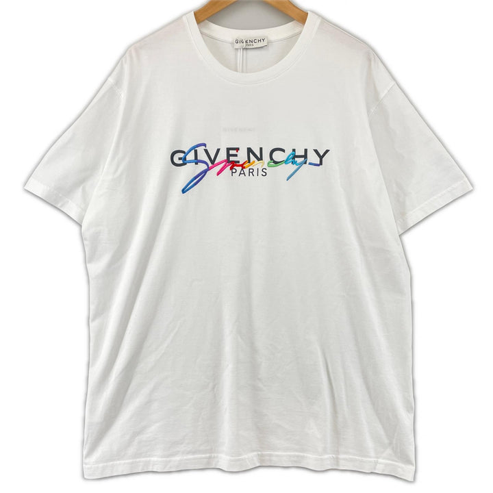 美品 GIVENCHY 半袖Tシャツ BM70RL3002 レインボーロゴ コットン メンズ L