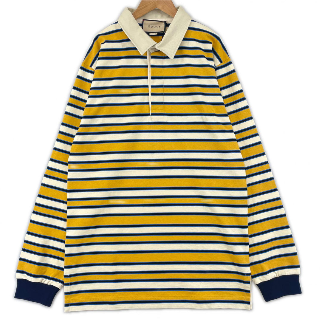 新品 GUCCI 長袖ポロシャツ バックマルチカラー コットン メンズ L 758531