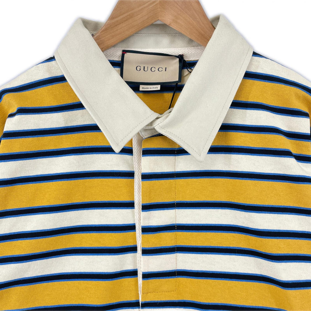 新品 GUCCI 長袖ポロシャツ バックマルチカラー コットン メンズ L 758531