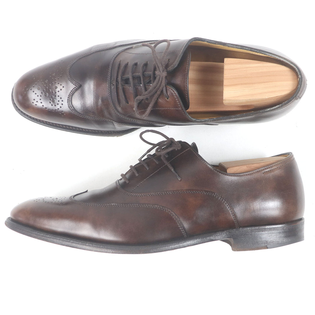 非常に良い HERMES JOHN LOBB ドレスシューズ ウィングチップ メダリオン レースアップ ブラウン レザー メンズ 40.5