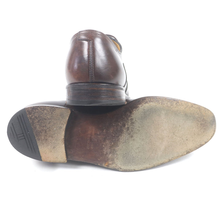 非常に良い HERMES JOHN LOBB ドレスシューズ ウィングチップ メダリオン レースアップ ブラウン レザー メンズ 40.5