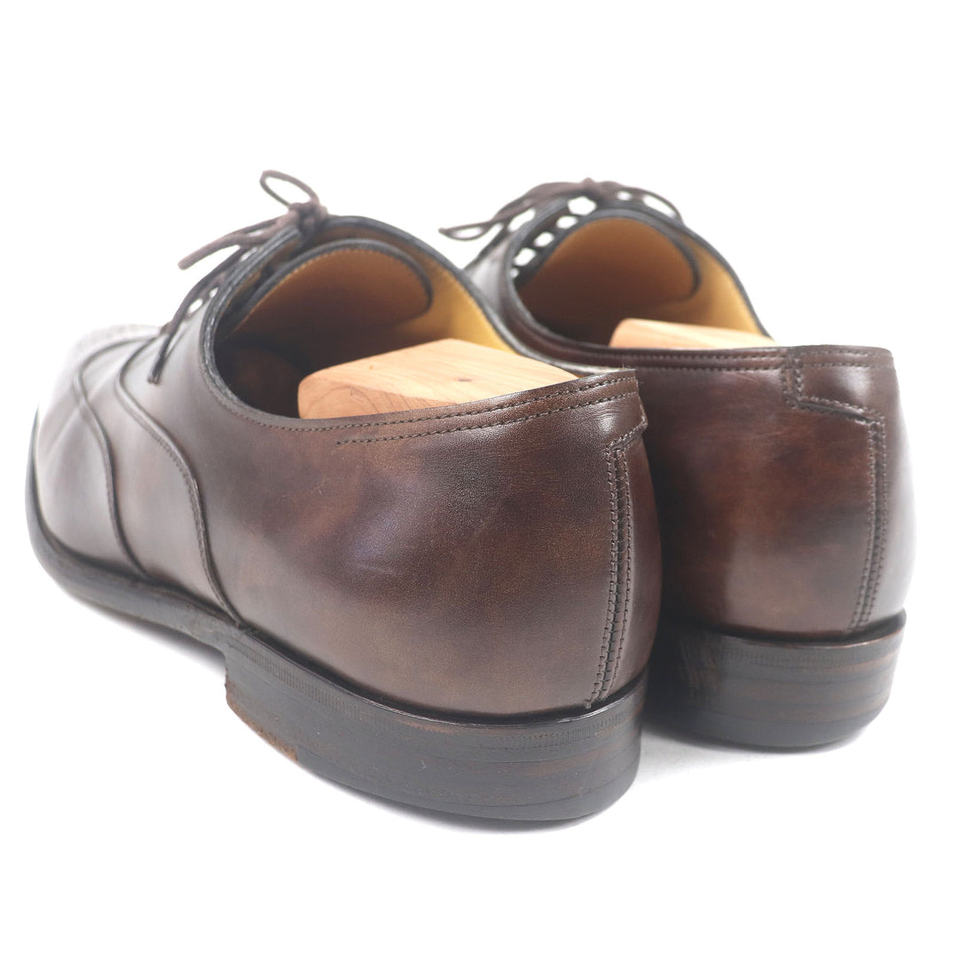 非常に良い HERMES JOHN LOBB ドレスシューズ ウィングチップ メダリオン レースアップ ブラウン レザー メンズ 40.5