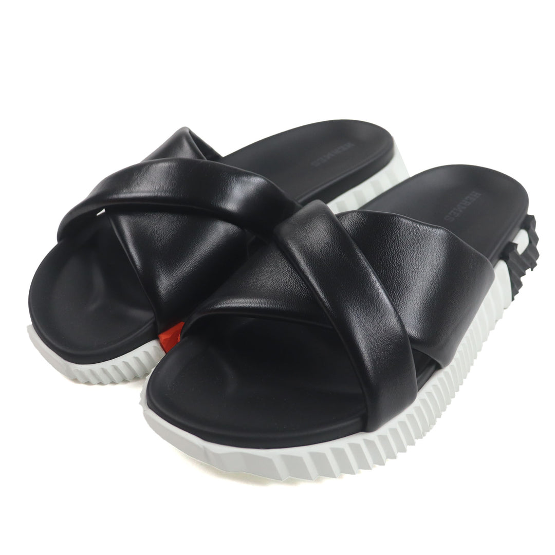 Excellent HERMES Sandals infrastructure TechnoSandal Slides black leather mens39