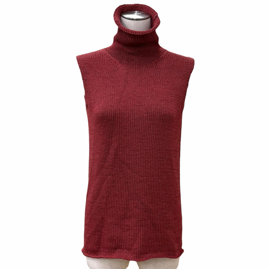 Great HERMES tops Margiela era high-neck sleeveless knit Bordeaux silk Women XS