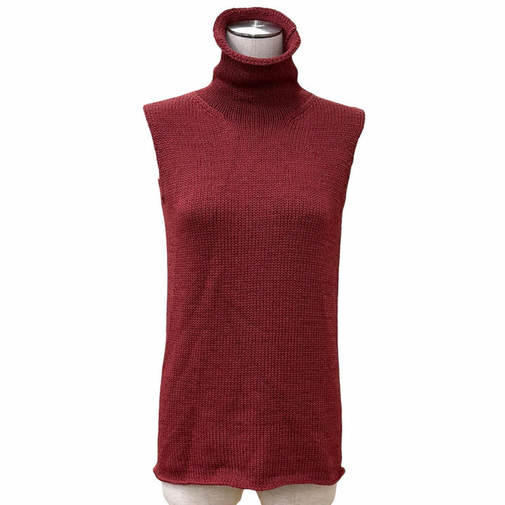 Great HERMES tops Margiela era high-neck sleeveless knit Bordeaux silk Women XS