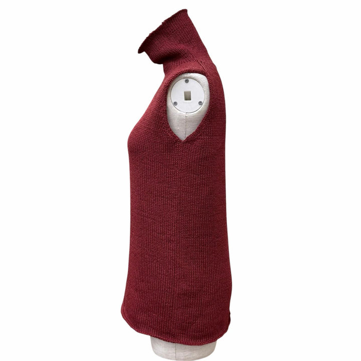 Great HERMES tops Margiela era high-neck sleeveless knit Bordeaux silk Women XS