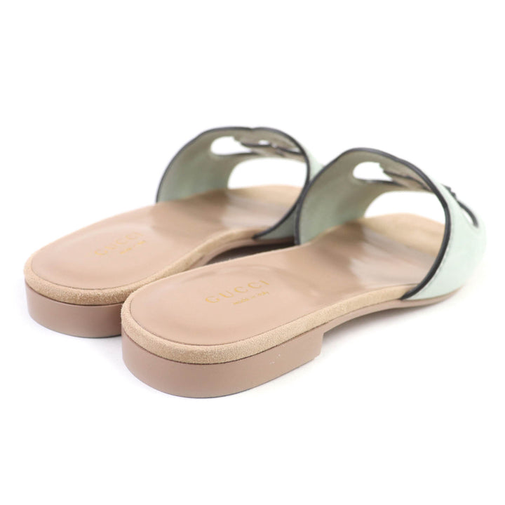 Pristine GUCCI Sandals Interlocking G Suede Leather Mint green Women 36