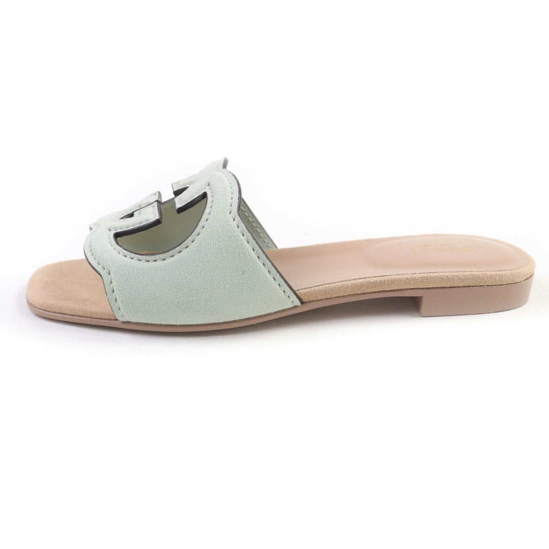 Pristine GUCCI Sandals Interlocking G Suede Leather Mint green Women 36
