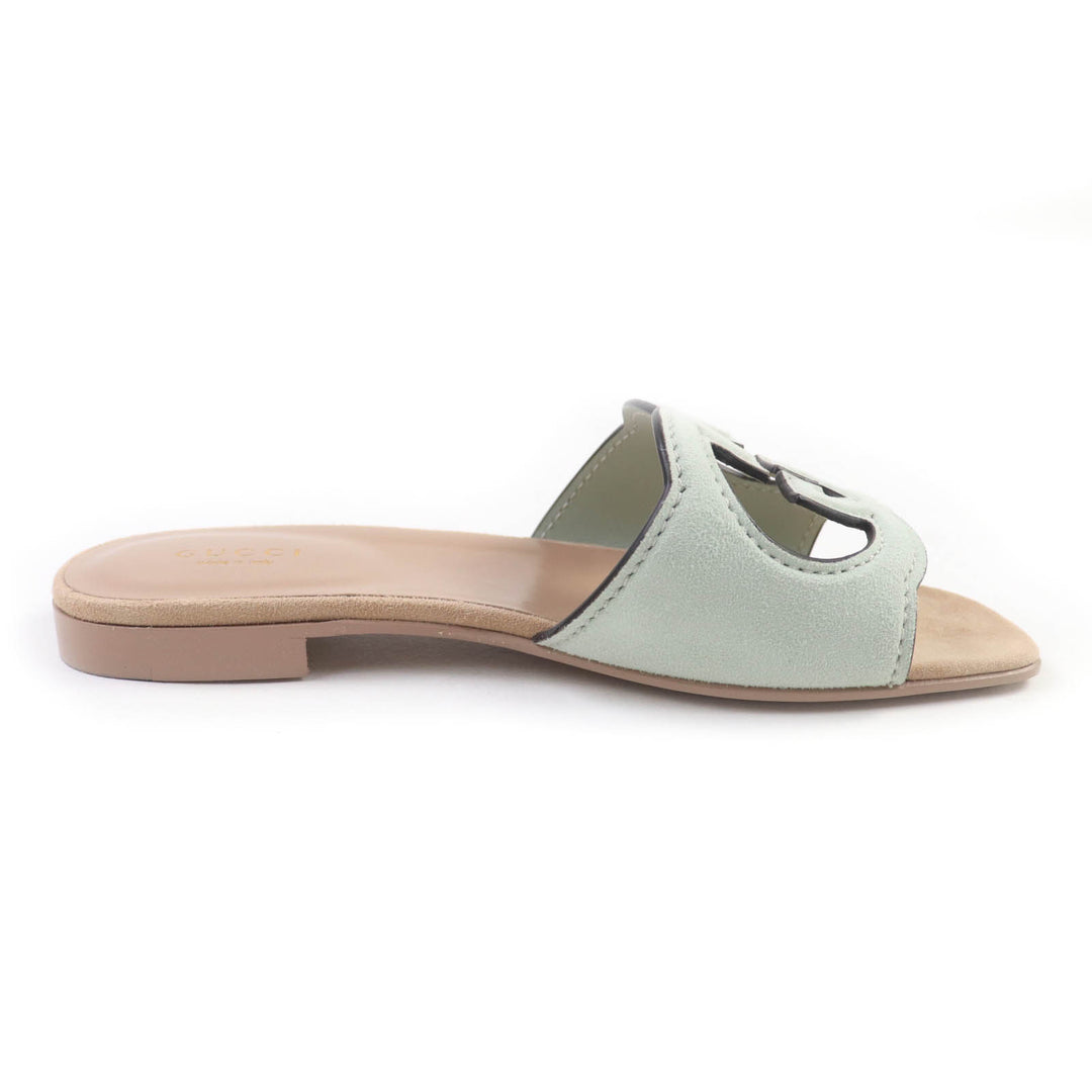 Pristine GUCCI Sandals Interlocking G Suede Leather Mint green Women 36