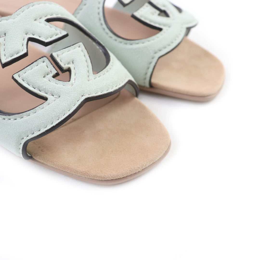 Pristine GUCCI Sandals Interlocking G Suede Leather Mint green Women 36