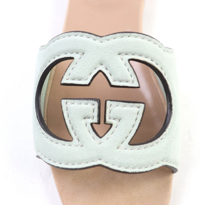 Pristine GUCCI Sandals Interlocking G Suede Leather Mint green Women 36