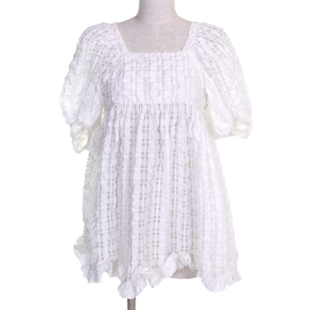 素晴らしい CECILIE BAHNSEN ブラウス VEGTA BLOUSE チェック柄 パフスリーブ フレア ホワイト J05DL0103