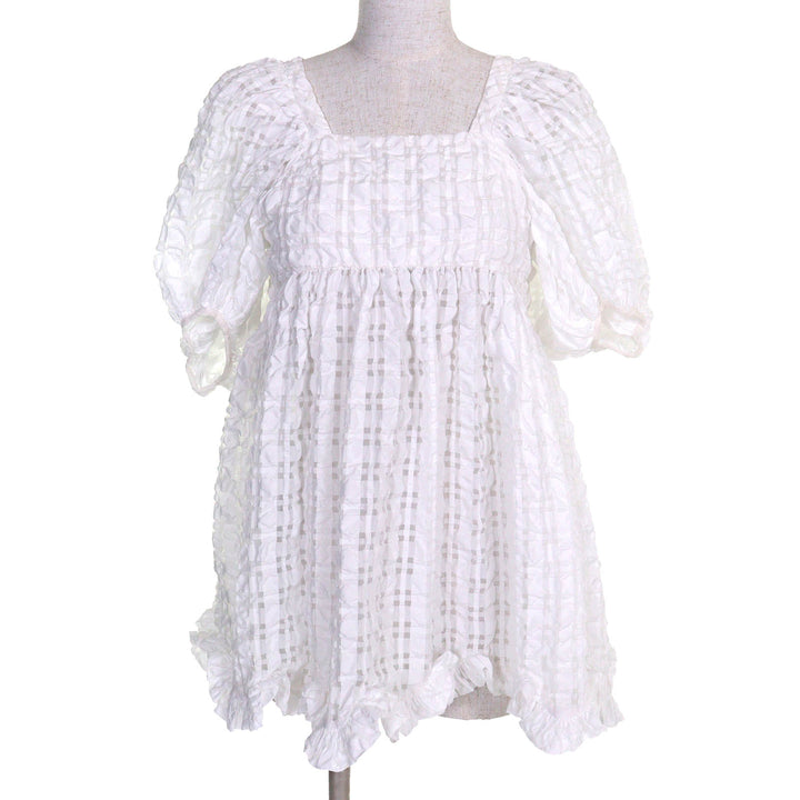 素晴らしい CECILIE BAHNSEN ブラウス VEGTA BLOUSE チェック柄 パフスリーブ フレア ホワイト J05DL0103