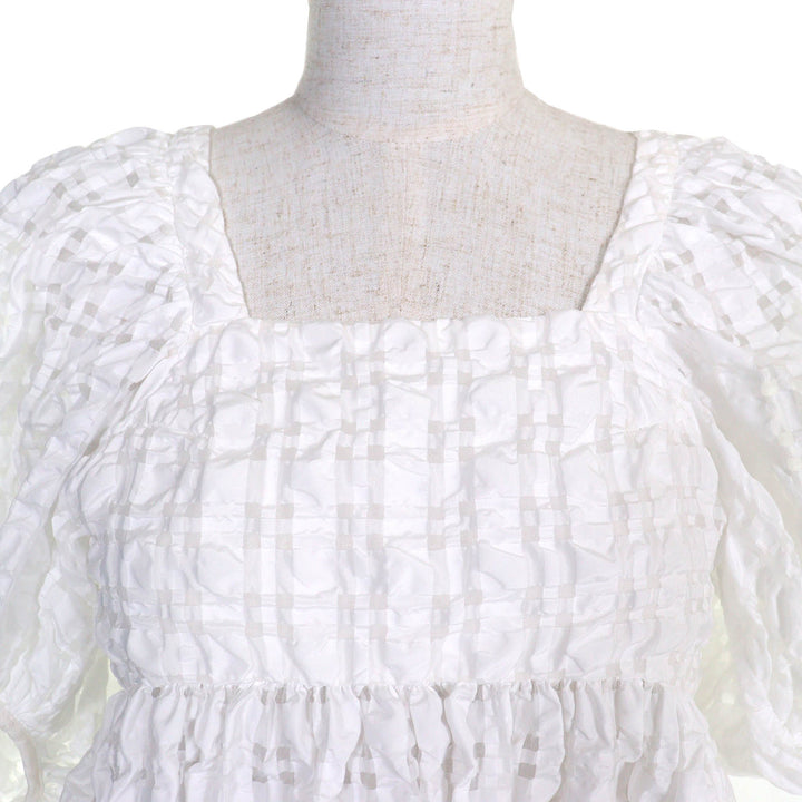 素晴らしい CECILIE BAHNSEN ブラウス VEGTA BLOUSE チェック柄 パフスリーブ フレア ホワイト J05DL0103
