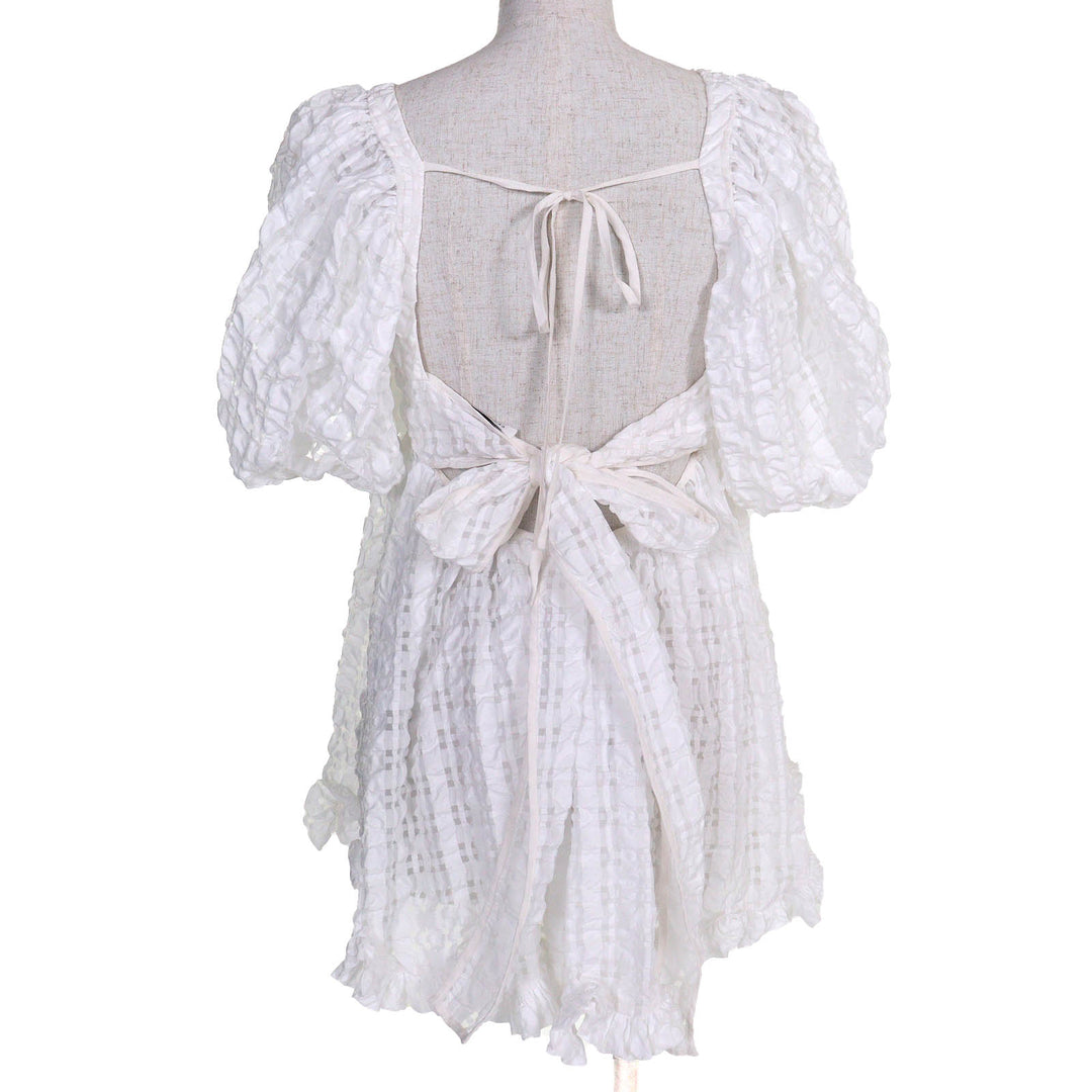 素晴らしい CECILIE BAHNSEN ブラウス VEGTA BLOUSE チェック柄 パフスリーブ フレア ホワイト J05DL0103
