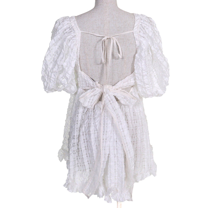 素晴らしい CECILIE BAHNSEN ブラウス VEGTA BLOUSE チェック柄 パフスリーブ フレア ホワイト J05DL0103