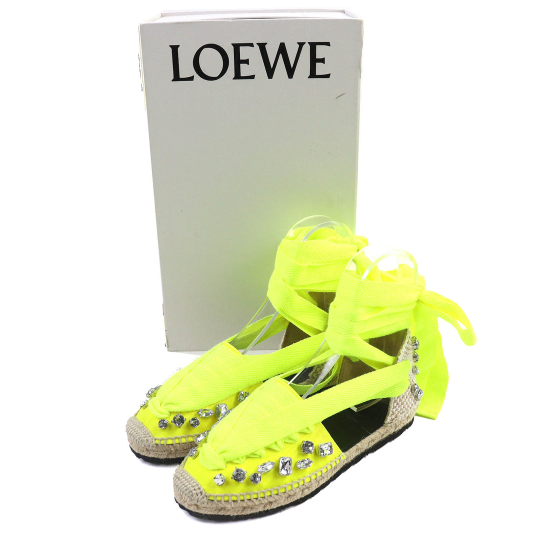 Pristine LOEWE Sandals Lace-up espadrilles with jewels Neon yellow Jute Women 36