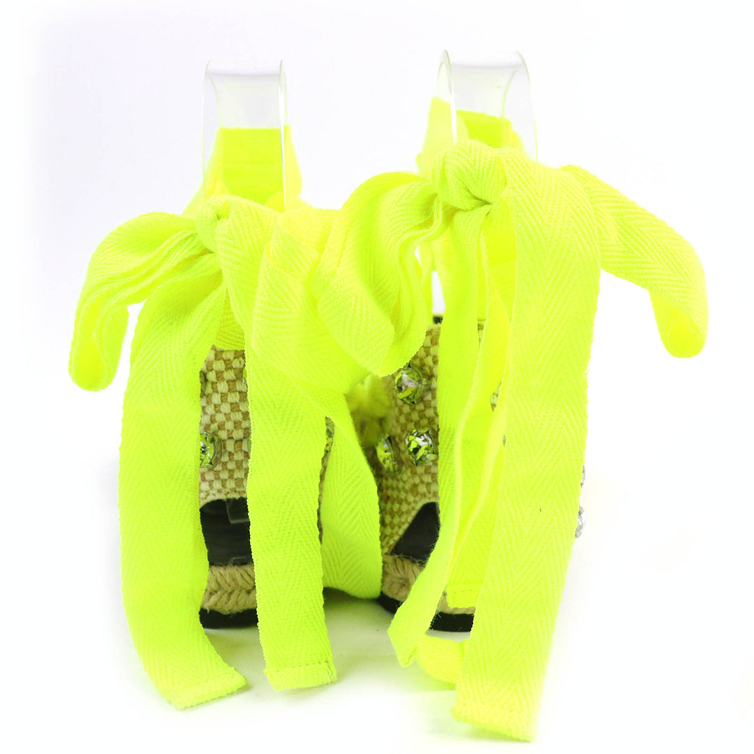 Pristine LOEWE Sandals Lace-up espadrilles with jewels Neon yellow Jute Women 36