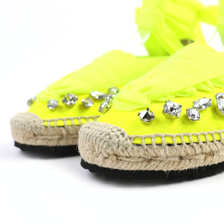 Pristine LOEWE Sandals Lace-up espadrilles with jewels Neon yellow Jute Women 36