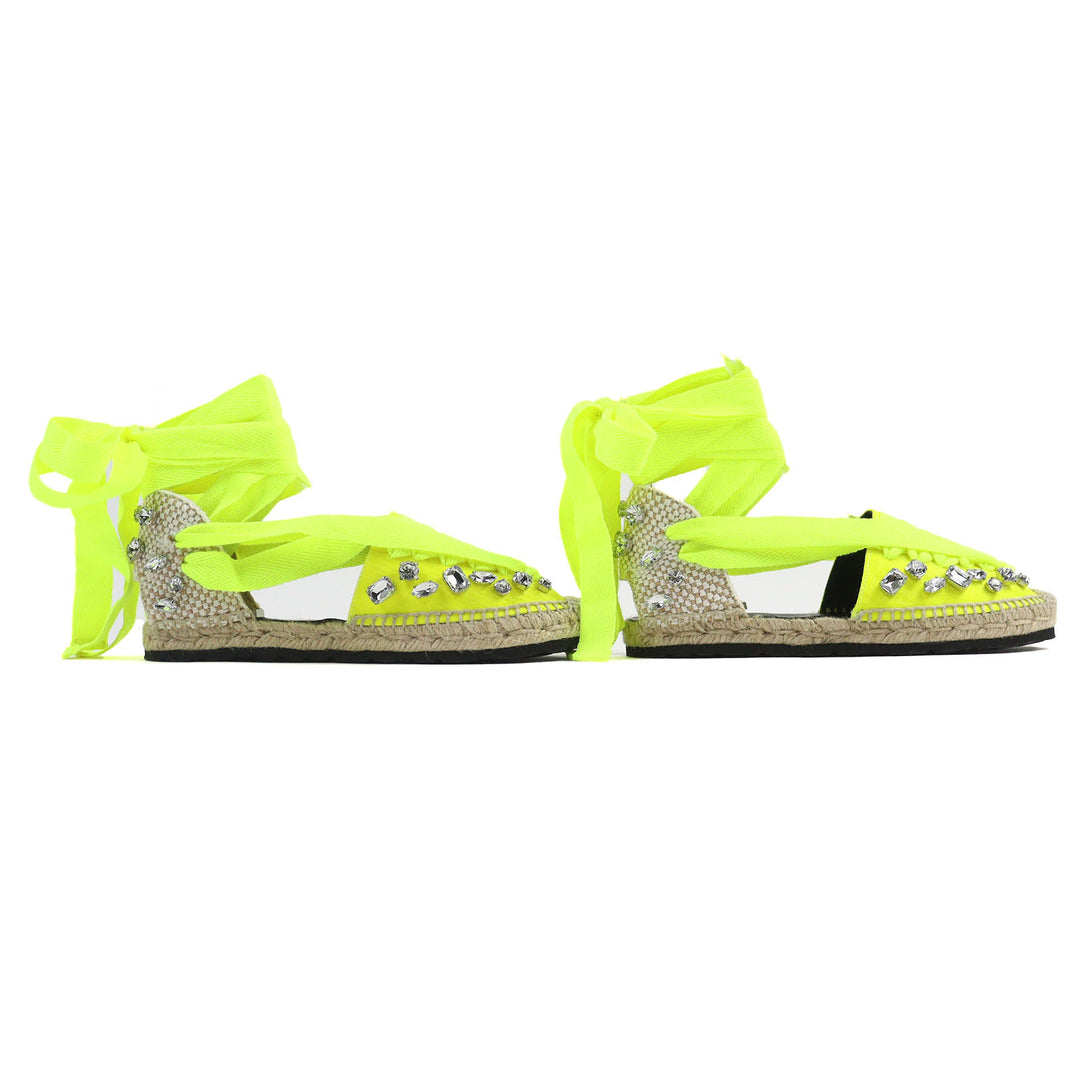 Pristine LOEWE Sandals Lace-up espadrilles with jewels Neon yellow Jute Women 36