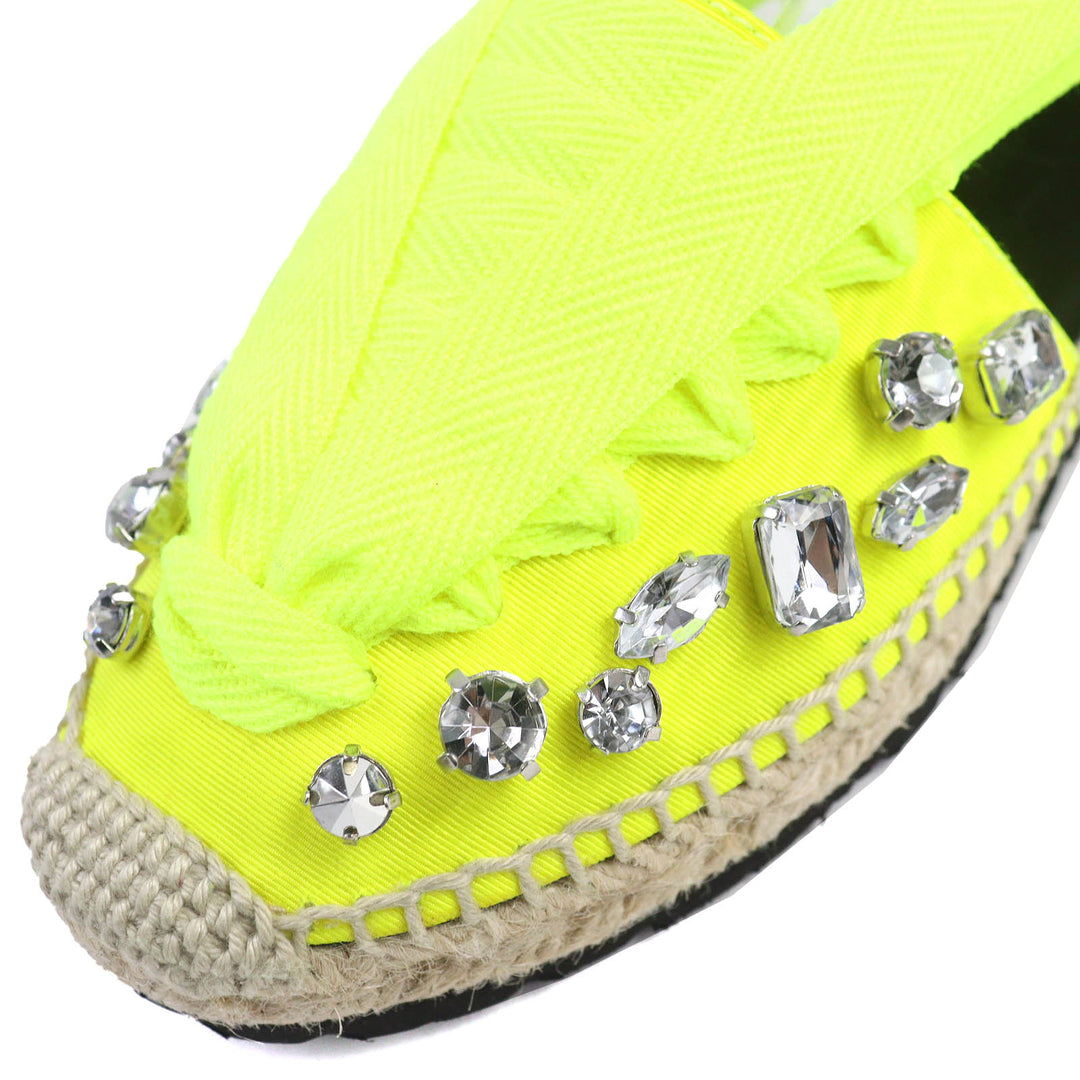 Pristine LOEWE Sandals Lace-up espadrilles with jewels Neon yellow Jute Women 36