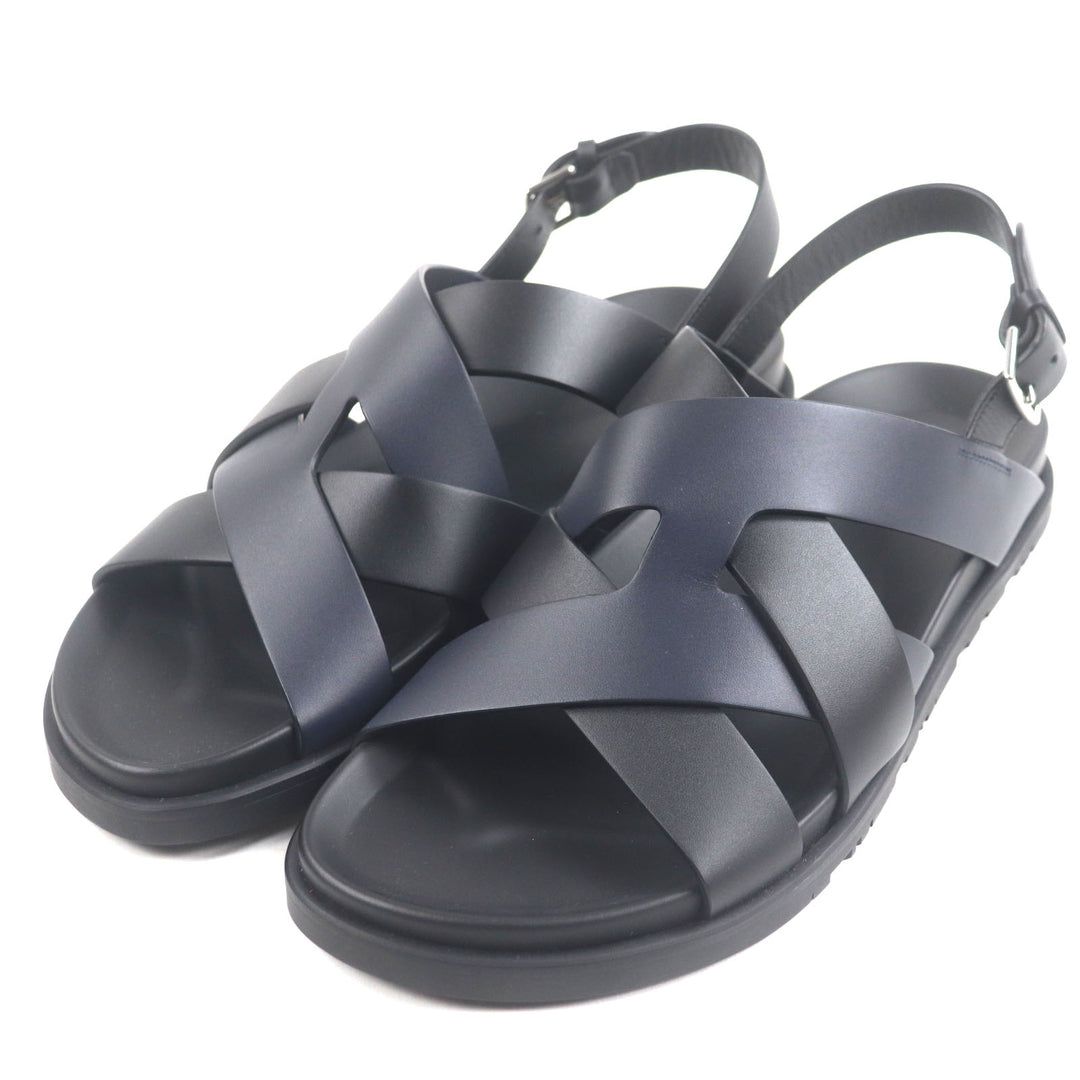 Pristine HERMES Sandals Hercules Black navy leather mens 44