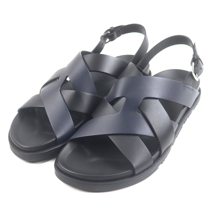 Pristine HERMES Sandals Hercules Black navy leather mens 44