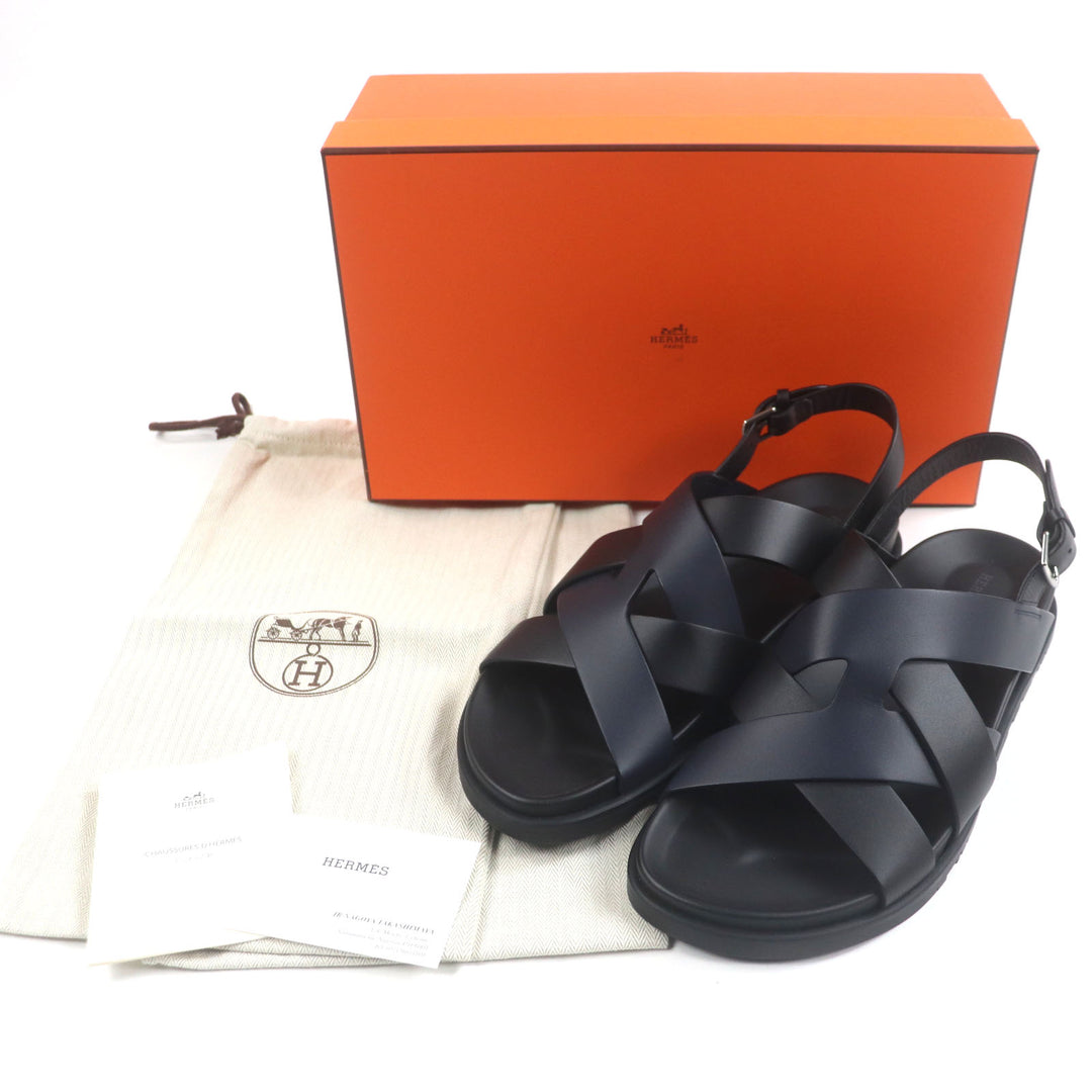 Pristine HERMES Sandals Hercules Black navy leather mens 44