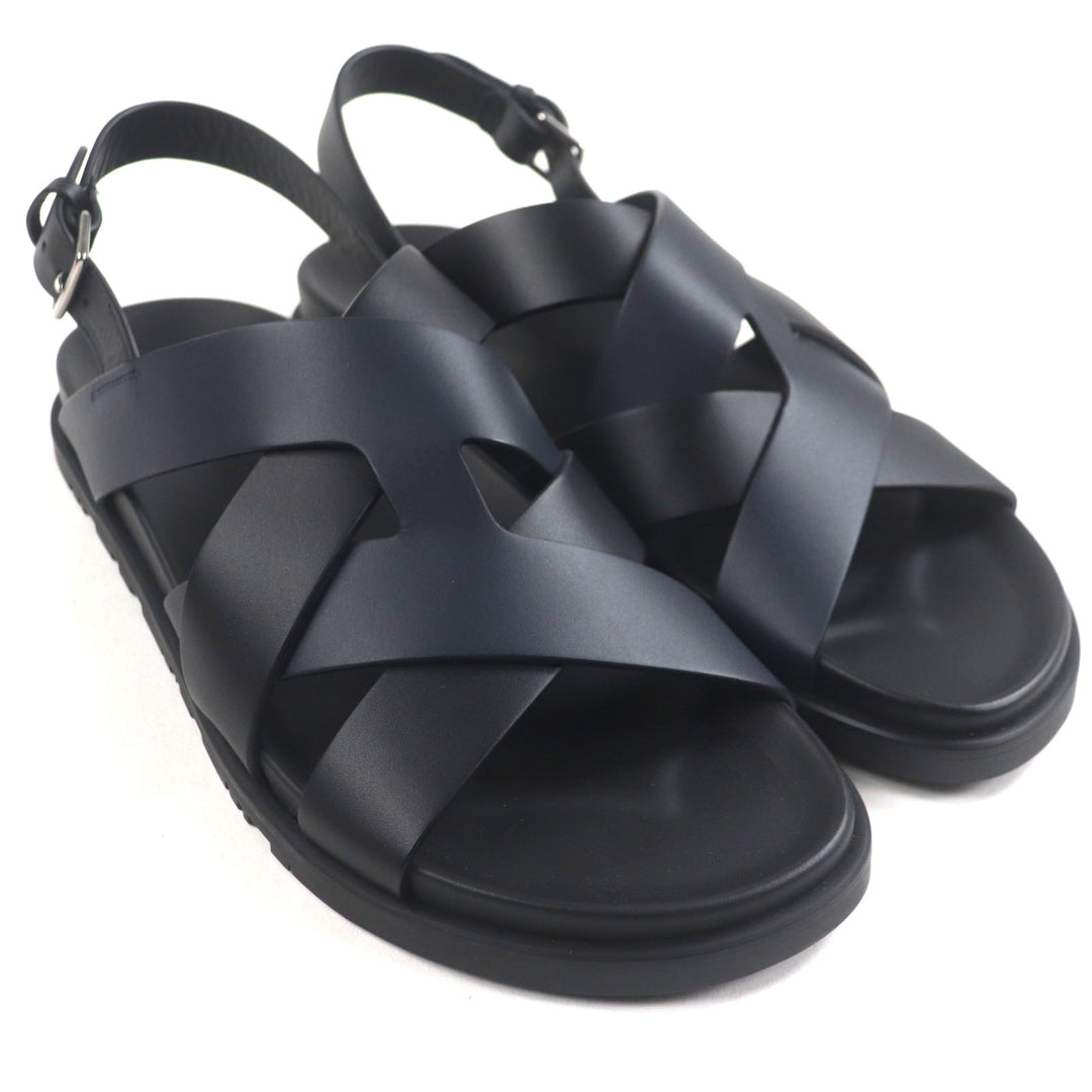 Pristine HERMES Sandals Hercules Black navy leather mens 44