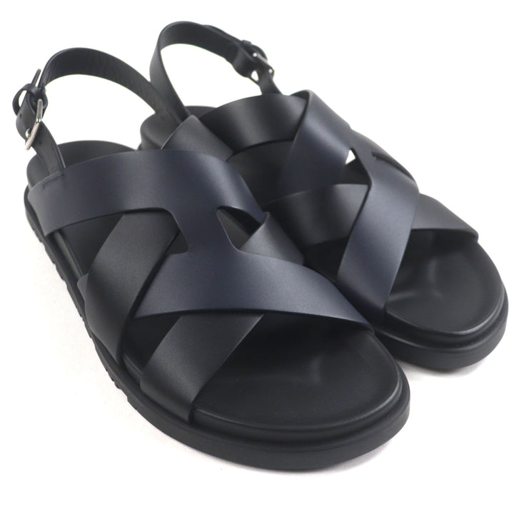 Pristine HERMES Sandals Hercules Black navy leather mens 44