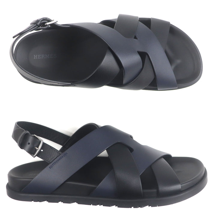 Pristine HERMES Sandals Hercules Black navy leather mens 44