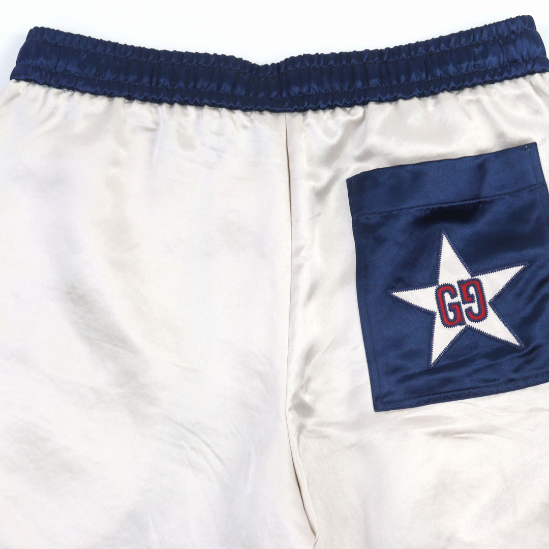 Discounted GUCCI Shorts Satin GG star drawstring Navy Ivory Red acetate men 44 575325