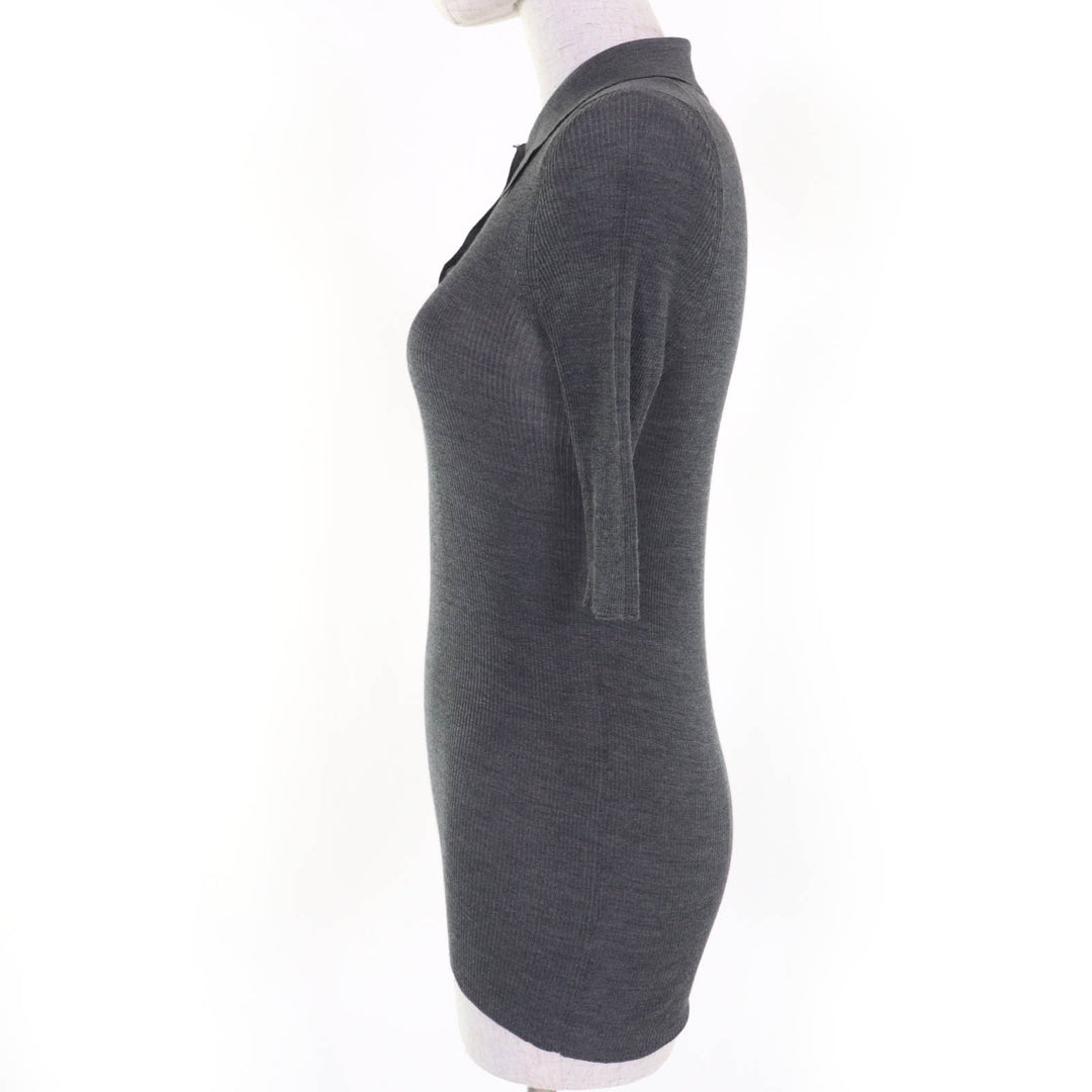 Excellent PRADA tops Rhinestone knit polo shirt gray silk Women 38 P24I1L